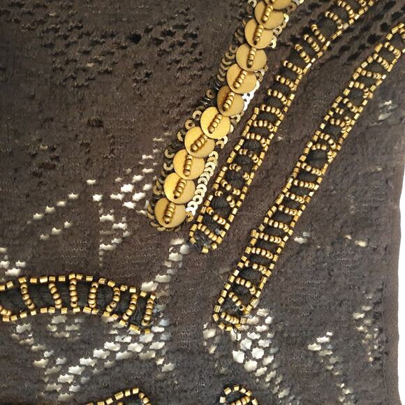 Free People Brown Beaded Lace Bodice Dress Swing Style Lined Size XS 2 - 4 - Picture 3 of 12